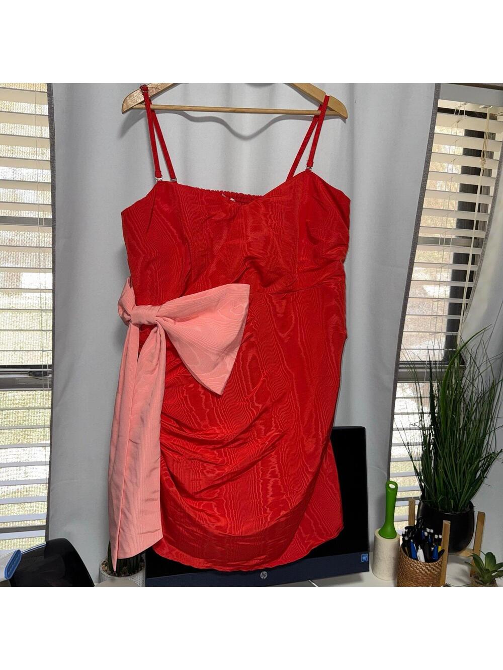 Future Collective sweetheart bow mini dress in red large pink bow accent XXL